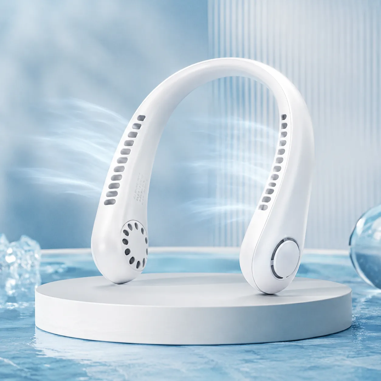 Bladeless hanging neck fan worn around the neck for hands-free cooling