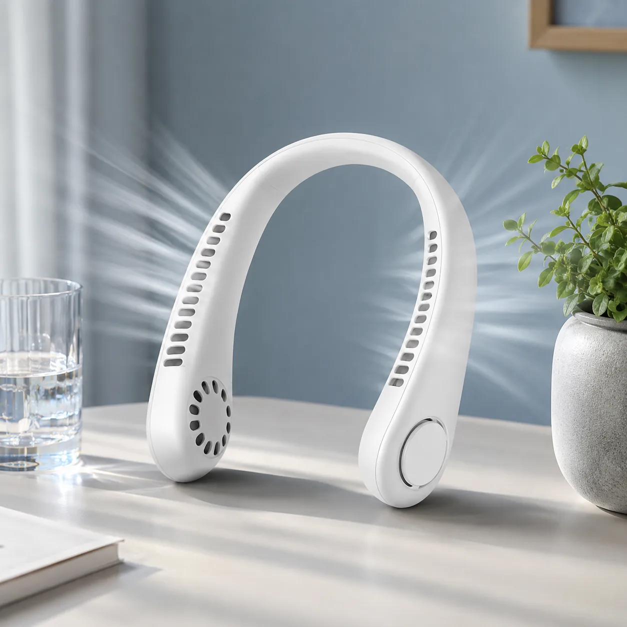 Bladeless hanging neck fan worn around the neck for hands-free cooling thumbnail 3
