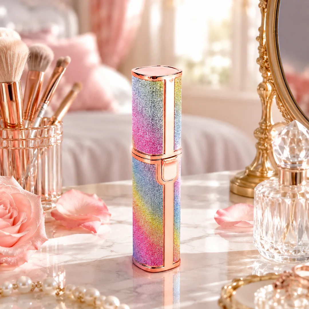 Rose gold rainbow facial hair remover and eyebrow trimmer with LED light – ZenteMart Pakistan