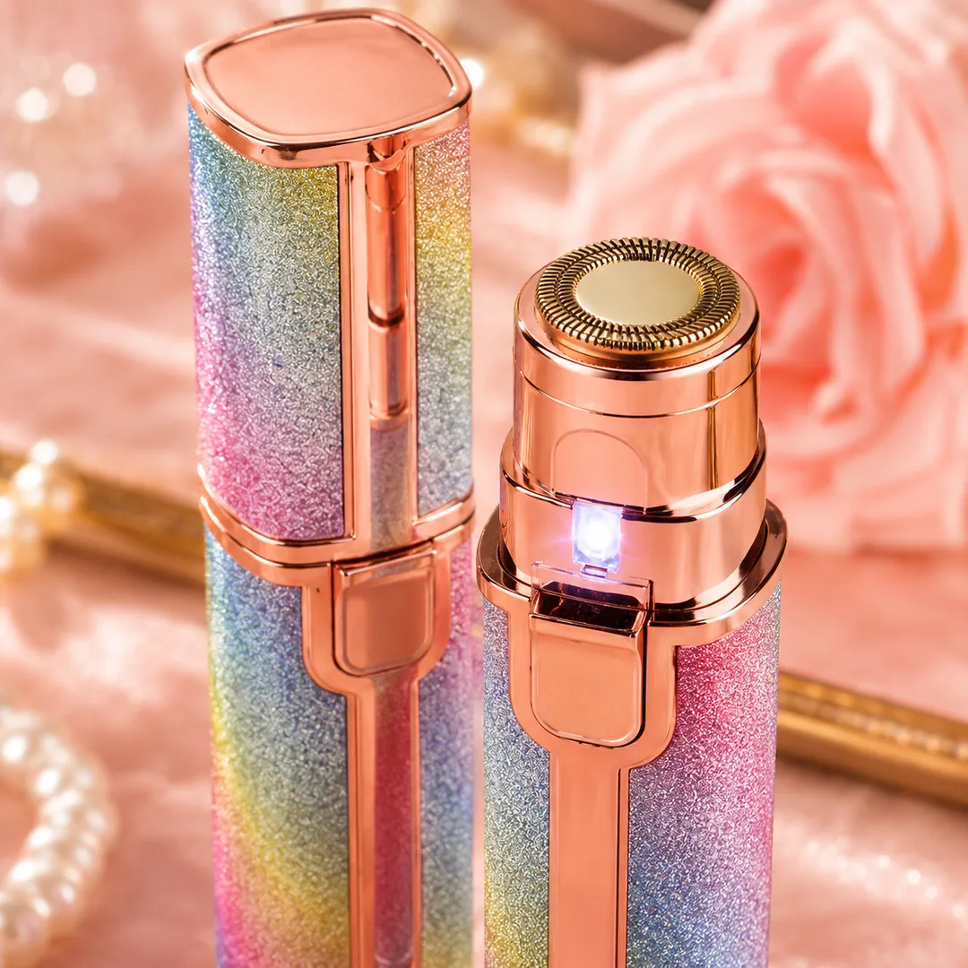 Rose gold rainbow facial hair remover and eyebrow trimmer with LED light – ZenteMart Pakistan - View 3