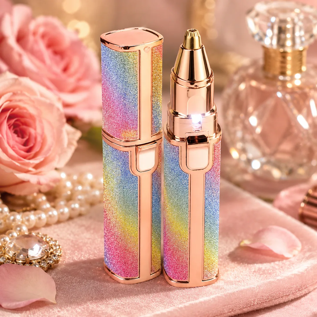Rose gold rainbow facial hair remover and eyebrow trimmer with LED light – ZenteMart Pakistan - View 4