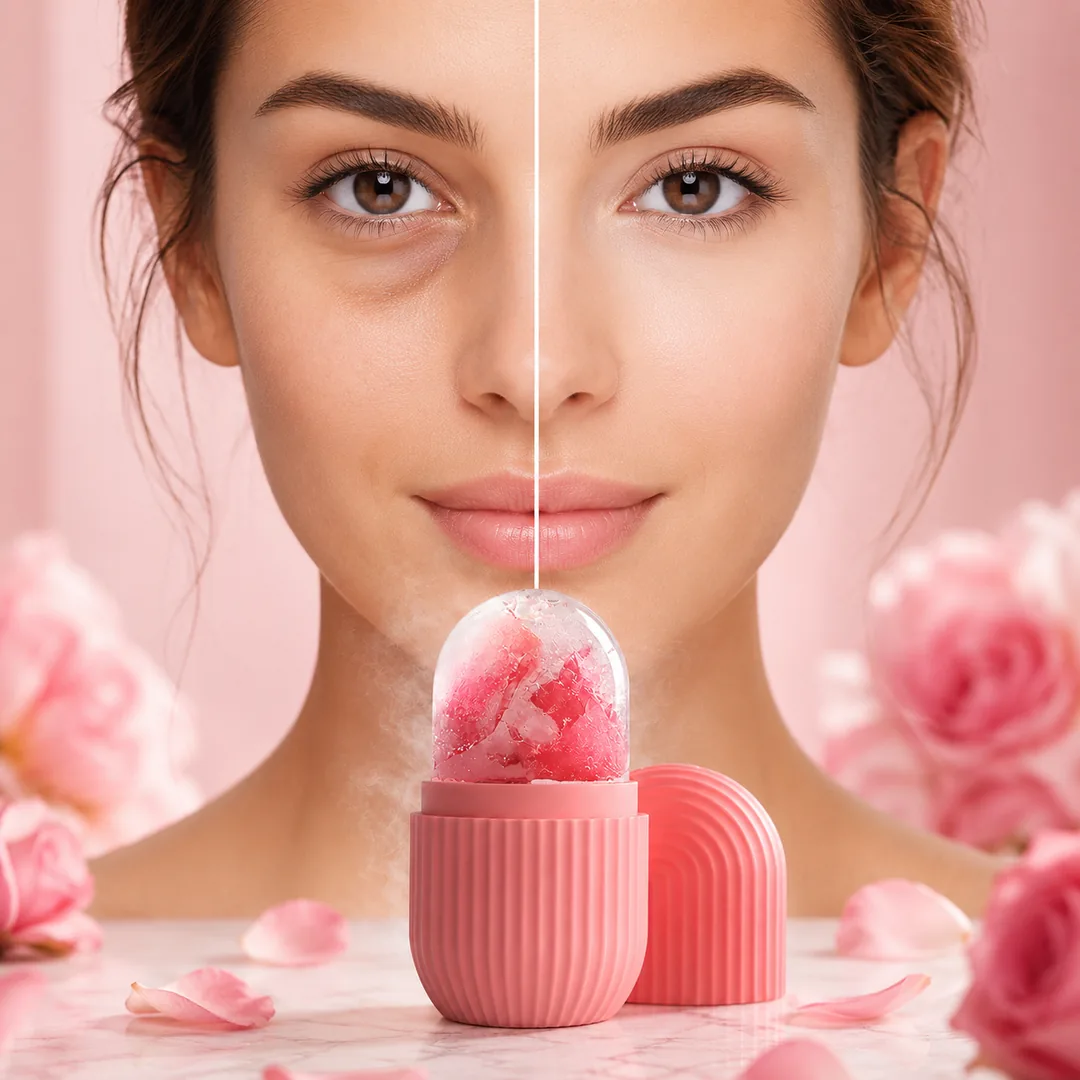 Pink silicone facial ice roller with frozen rose petals – ZenteMart Pakistan thumbnail 4