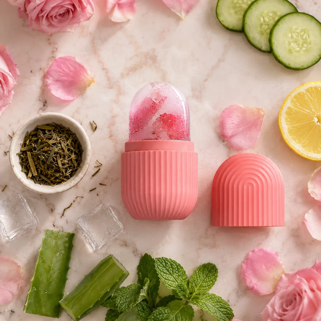 Pink silicone facial ice roller with frozen rose petals – ZenteMart Pakistan thumbnail 5