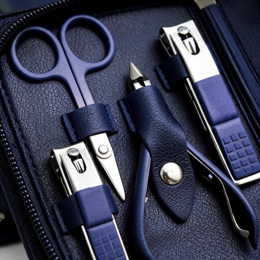 Navy blue leather manicure and pedicure kit with stainless steel tools – ZenteMart Pakistan thumbnail 2