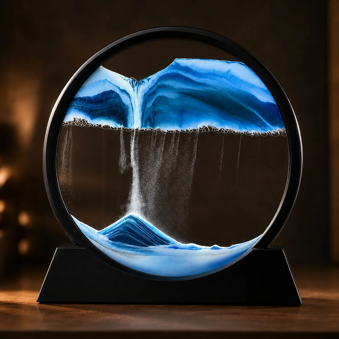 Blue 3D moving sand art sandscape in a round frame – ZenteMart Pakistan