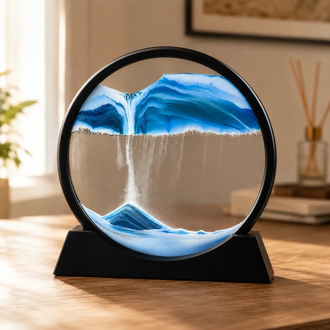Blue 3D moving sand art sandscape in a round frame – ZenteMart Pakistan - View 2