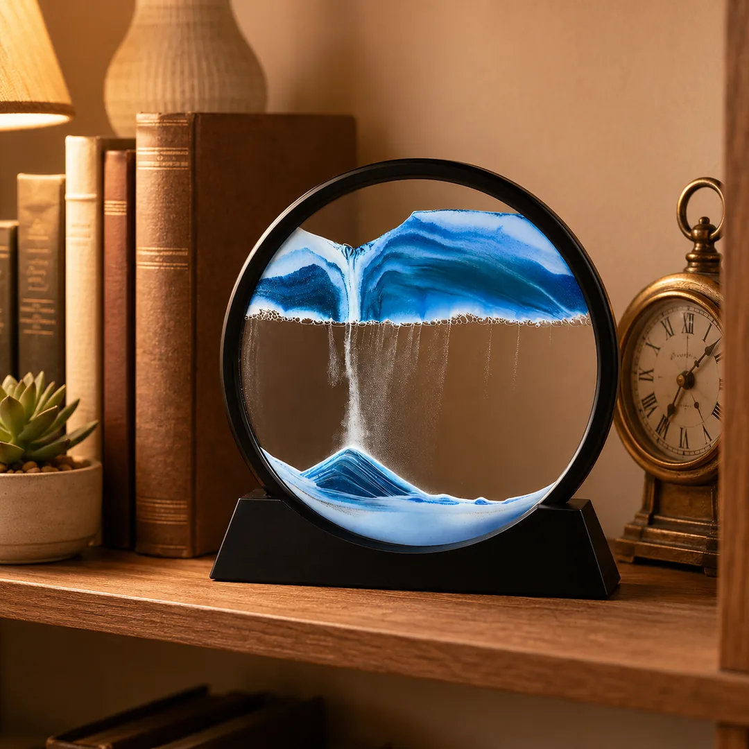 Blue 3D moving sand art sandscape in a round frame – ZenteMart Pakistan - View 3