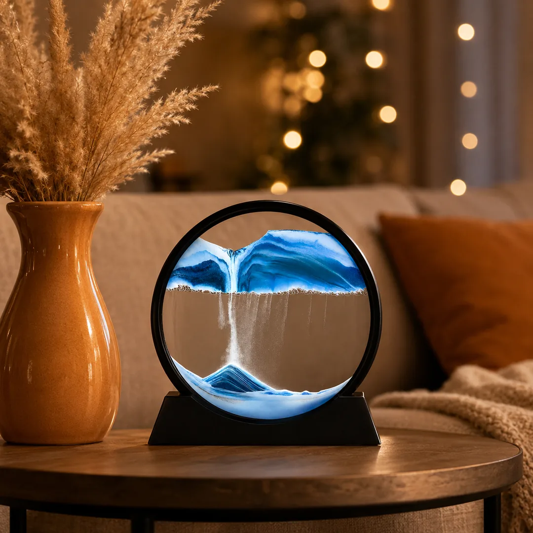 Blue 3D moving sand art sandscape in a round frame – ZenteMart Pakistan - View 4