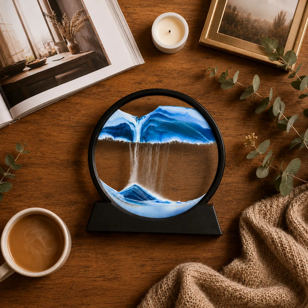 Blue 3D moving sand art sandscape in a round frame – ZenteMart Pakistan - View 5