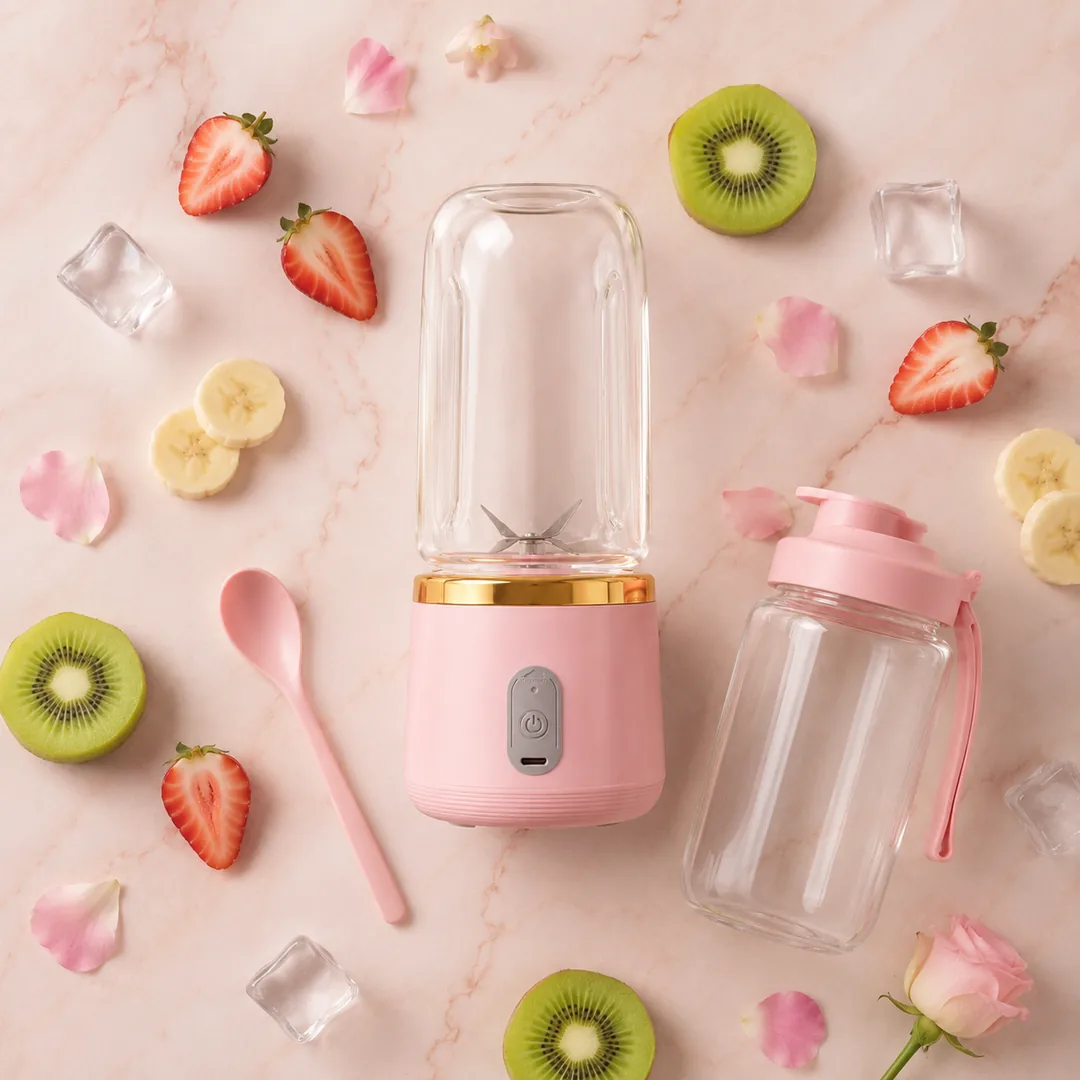 Pink and gold portable mini blender juicer with travel bottle – ZenteMart Pakistan - View 3