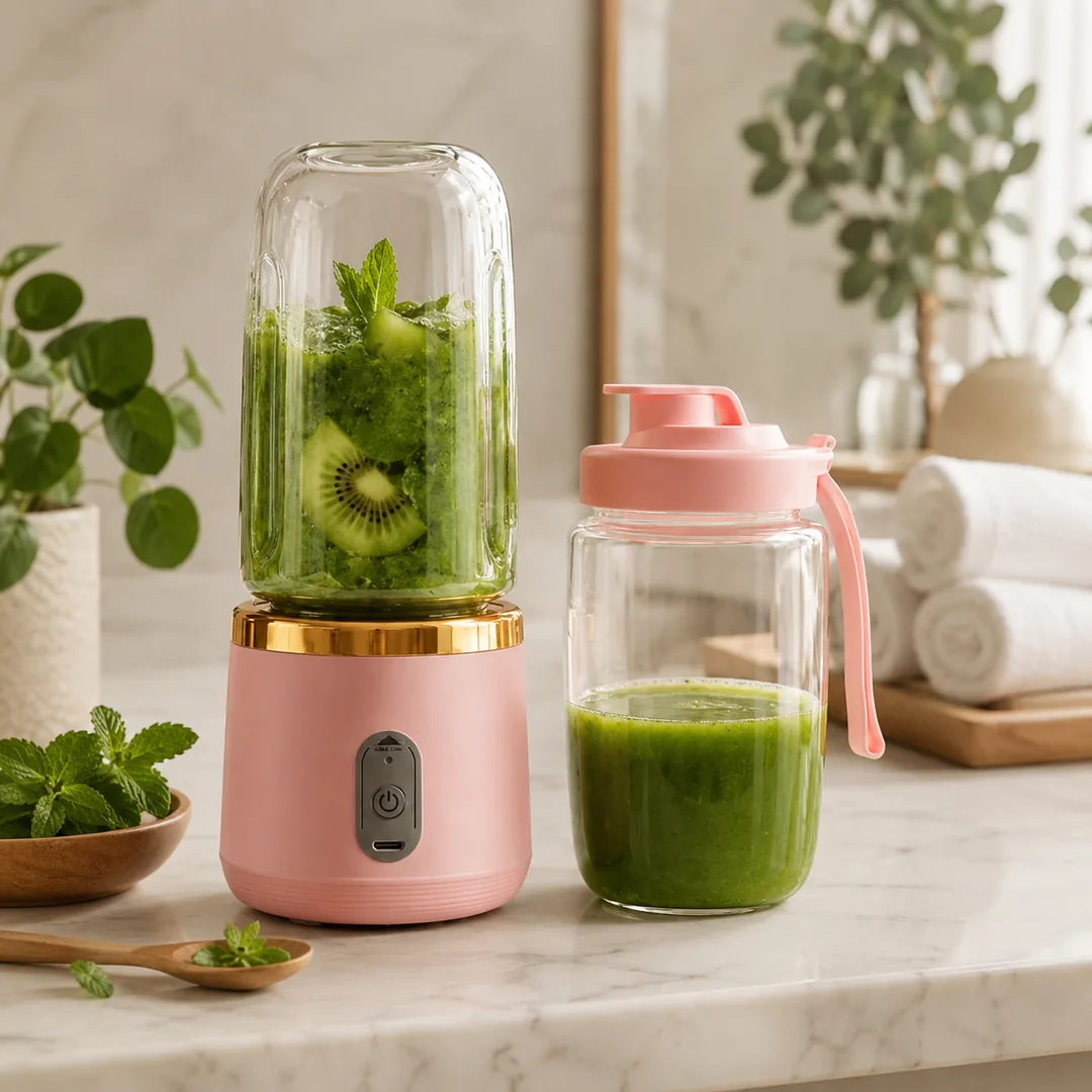 Pink and gold portable mini blender juicer with travel bottle – ZenteMart Pakistan - View 4