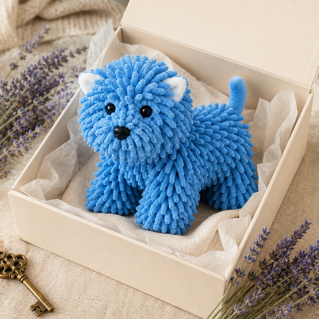 Blue puppy-shaped chenille microfiber hand towel with hanging loop – ZenteMart Pakistan thumbnail 5