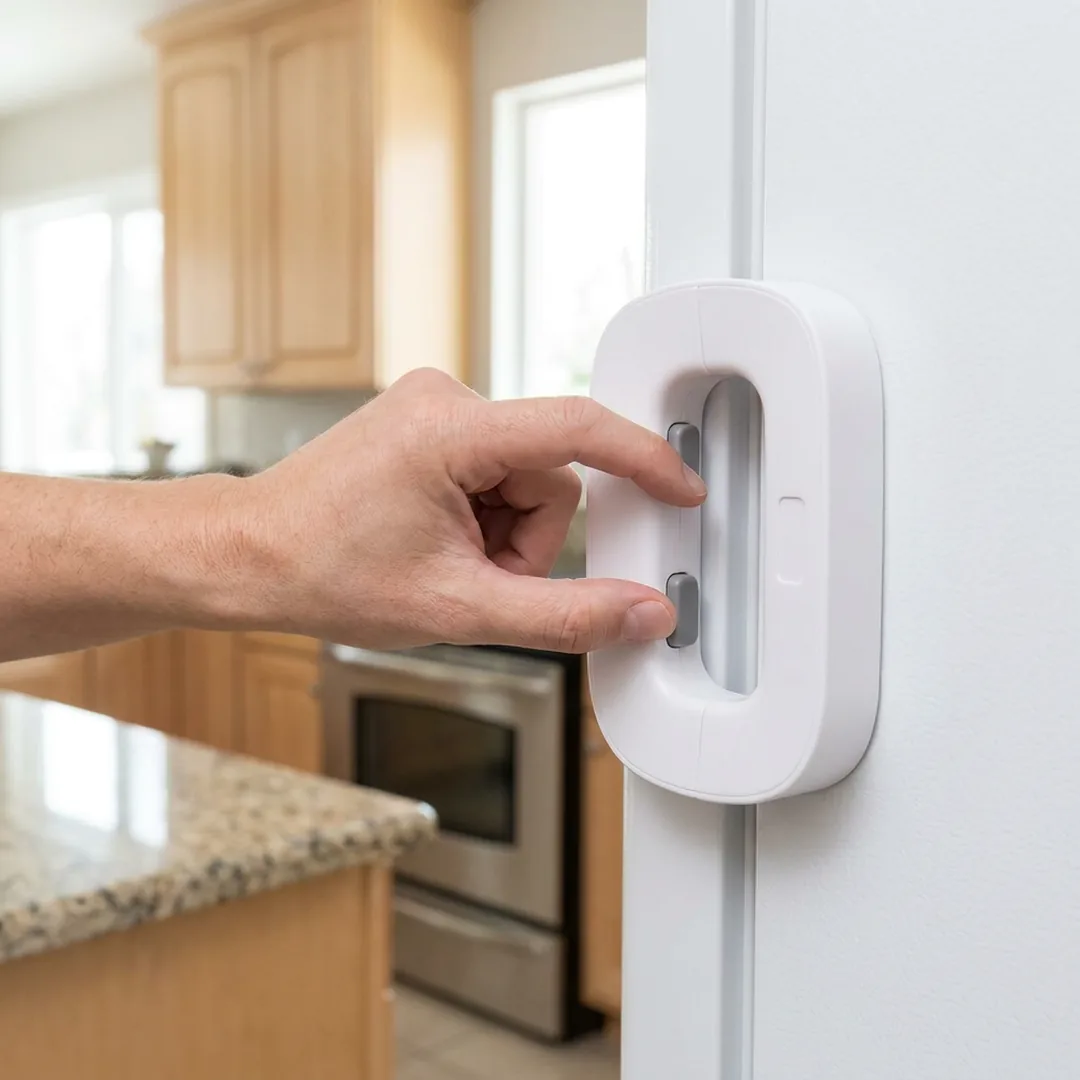 White refrigerator child safety lock on a fridge door – ZenteMart Pakistan thumbnail 2