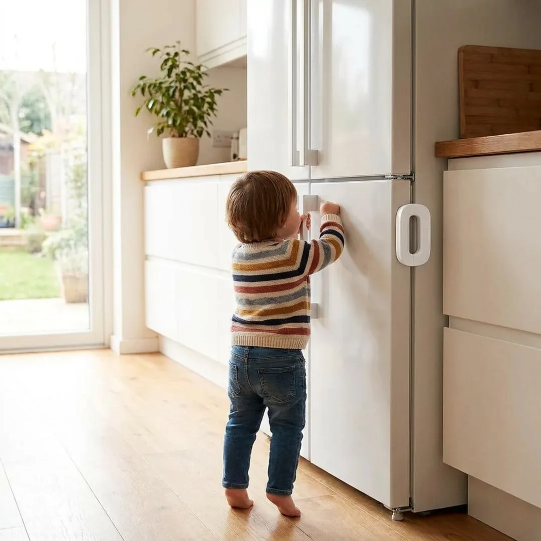 White refrigerator child safety lock on a fridge door – ZenteMart Pakistan thumbnail 3