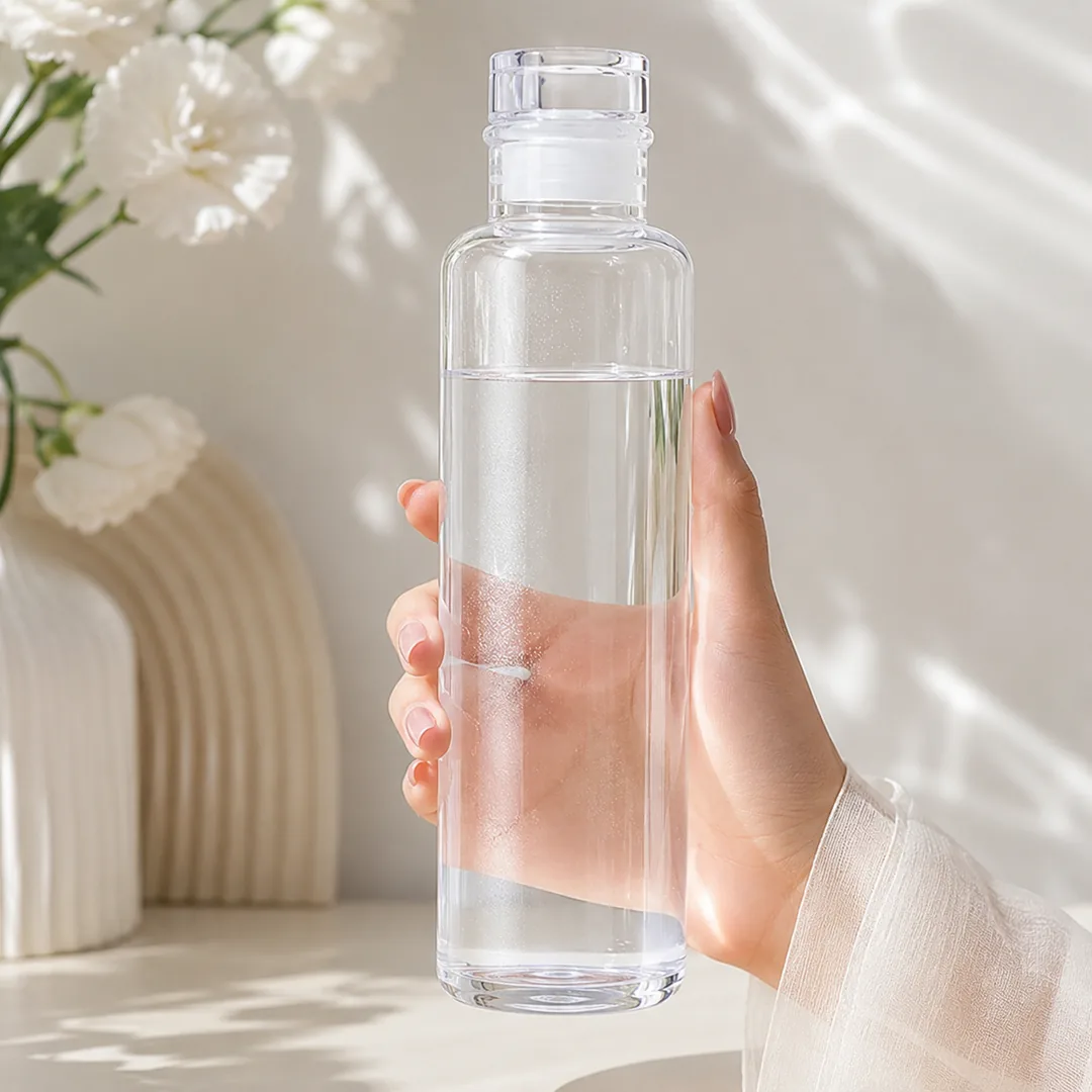 Transparent time marker motivational water bottle held in hand – ZenteMart Pakistan