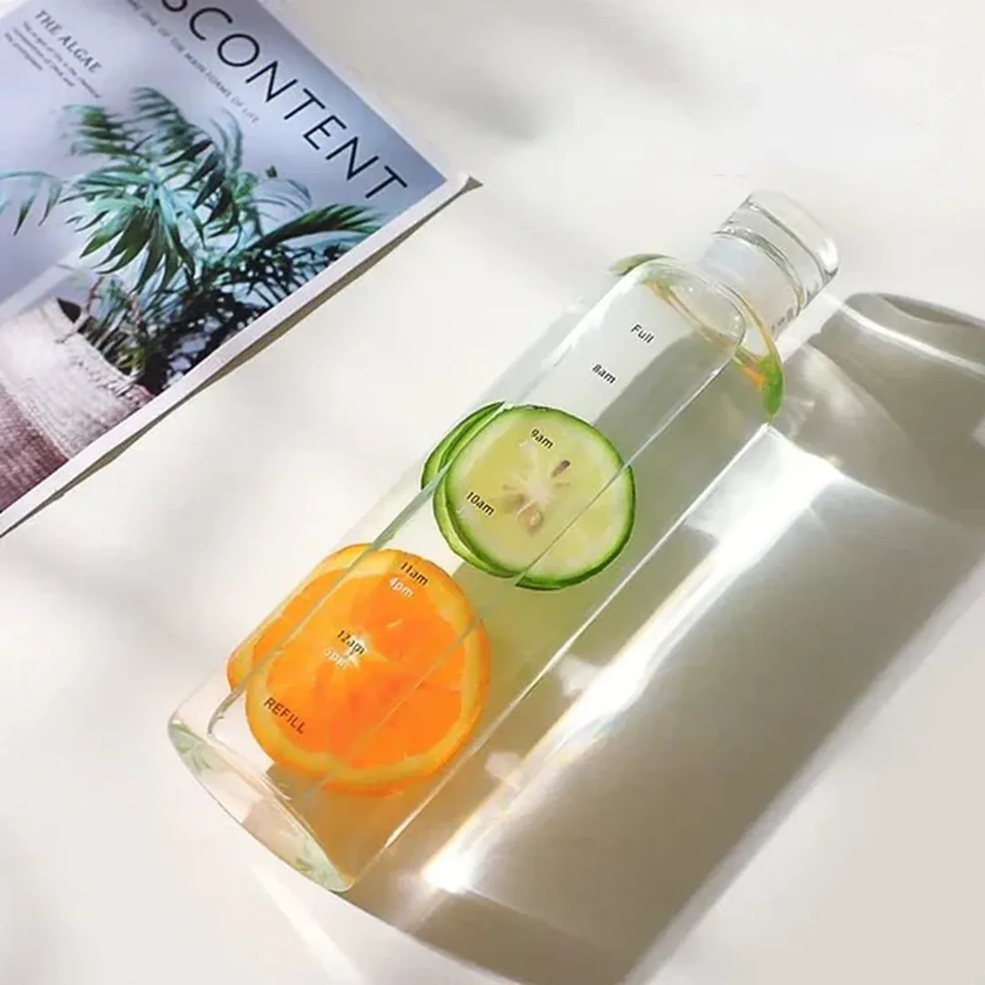 Transparent time marker motivational water bottle held in hand – ZenteMart Pakistan thumbnail 2